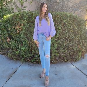 Purple Swiss Dot Sleeve top